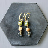 Olivine Glass and Black Cluster Earrings