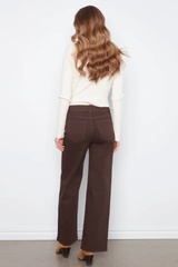 Wide Leg Colored Twill Pants With All Over Front Embroidery