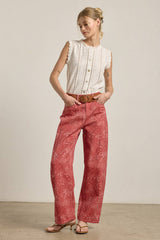 Red Washed Bandana Print Wide Leg Pants