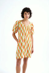 Geometric Green and Orange Dress