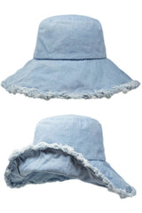 Blue Keanu Heavy Cotton Twill Raw Edge Bucket Hat