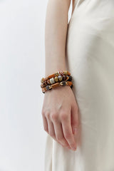 BROWN BLACK BEADED STRETCHY BRACELET