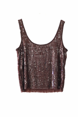 Dark Chocolate Round Neck Sequin Tank Top