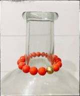 Red Mother of Pearl Gemstone Beaded Stretch Bracelet: 6.5”