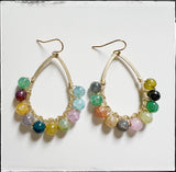 Teardrop Hoop Gemstone Bead Dangle Earrings Agate Multicolor