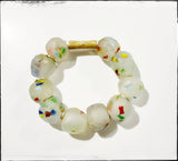 Recycled Glass Bead Stretch Bracelet w/ Wood Tube : Rainbow: 7”