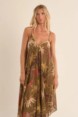 Khaki Print Flowy Dress