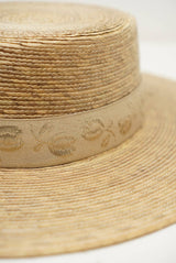 Palm Leaf Boater with Tonal Nude Floral Band