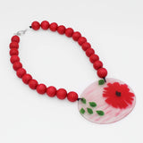 Red Flower Frosted Medallion Statement Necklace