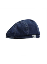 Navy Blue Haila – Vintage Washed Denim Tone Round‑Top Beret Hat