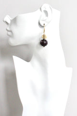 Gold Plated Brass and Carved Jade Dangle Earrings