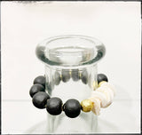 Natural Shell & Recycled Glass Bead Stretch Bracelet- Black: 6.5”