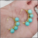 Small Hoop Gemstone Bead Dangle Earrings Huggie Turquoise