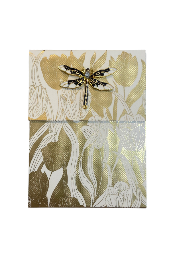 Luxe Botanical-White Tulips Dragonfly Brooch Notepad