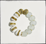 Recycled Glass Krobo Stone Beaded Stretch Bracelet Striped: 6.5”
