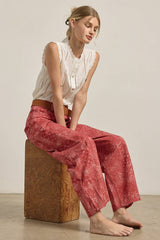 Red Washed Bandana Print Wide Leg Pants