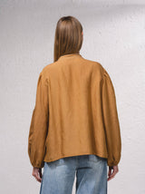 Camel Fluid blouse with embroidery