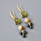 Olivine Glass and Black Cluster Earrings