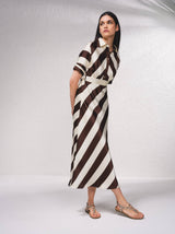 Brown Contrasting striped dress