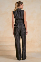 Black Wash Vest Cinched Waist