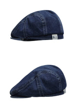 Navy Blue Haila – Vintage Washed Denim Tone Round‑Top Beret Hat