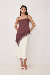 Plum Ella Top Asymmetrical Lace Satin Tank