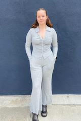 Grey Ribbed Pull on Pants