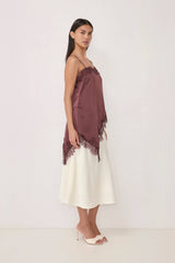 Plum Ella Top Asymmetrical Lace Satin Tank