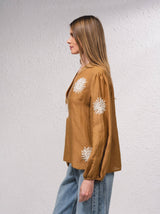 Camel Fluid blouse with embroidery