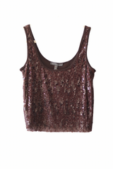 Dark Chocolate Round Neck Sequin Tank Top
