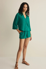 Helena Rainforest Airy Gauze Button Up Top