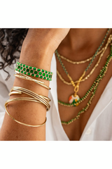 Josie Green & Gold Enamel Bracelet with Loop Latch