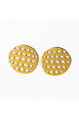 Aretha Gold Circle with Cut Outs Brass Post Earrings
