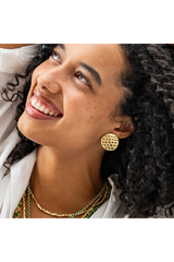 Aretha Gold Circle with Cut Outs Brass Post Earrings