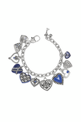 One Heart Blue Link Charm Bracelet