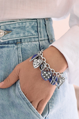 One Heart Blue Link Charm Bracelet