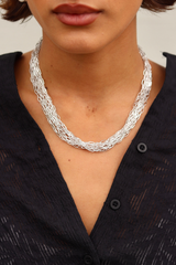 Multi Strand Silver Necklace with Studs