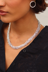 Multi Strand Silver Necklace with Studs