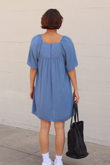 Blue Short Sleeve Shift Dress with Front Detail