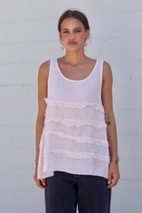 Light Pink Ruffled Tiered Sleeve Linen Top
