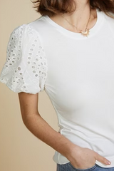 White Lace Sleeve Detail Short Top