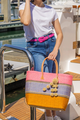 Pink/Multi Cabrillo Sisal Basket with Waterfall Pompoms