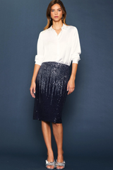Navy Ombre Sequined Midi Skirt