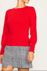 Red Jeweled Button Sleeve Sweater