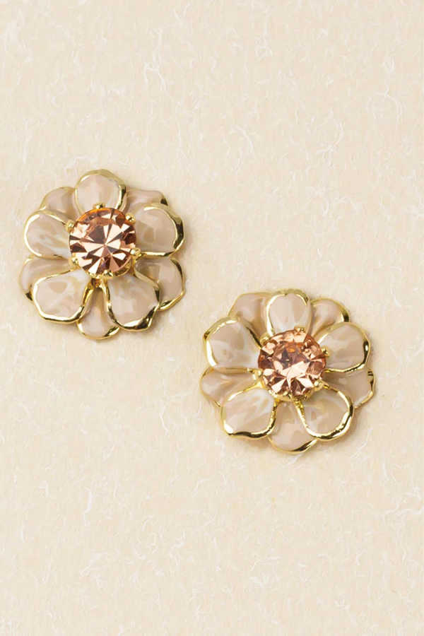 Sparkle & Shine Small Enamel Flower Earring - Ivory/Gold