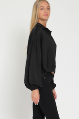 Black Long Sleeve Button Front Top