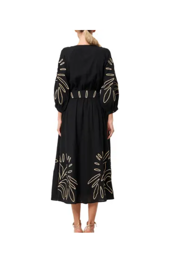 Black Eliza Embroidered Midi Dress