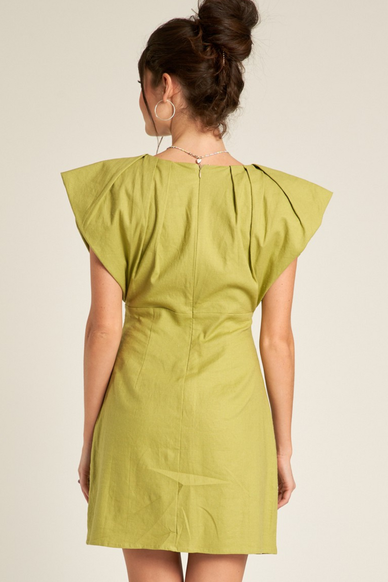 Lime V-Neck Short Sleeve Mini Dress