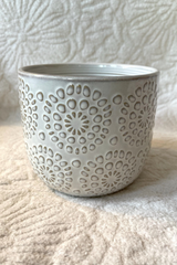 Grey/Cream Taupe Flower Embossed Pat Planter