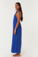 Cobalt Blue Open Back Twist Halter Maxi Dress